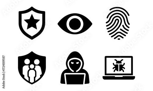 Cybersecurity icons set for digital security and privacy design projects