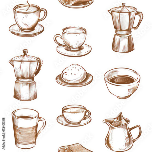 Seamless Coffee Pattern. Modern Coffee Beans and Cup Seamless Design. Minimalist Coffee Pattern for Packaging and Branding