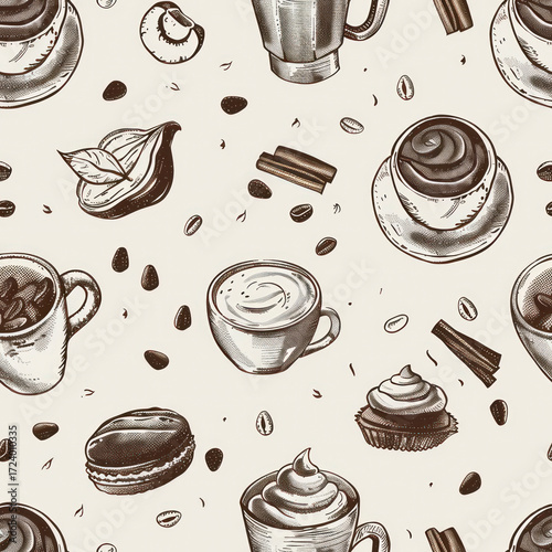 Seamless Coffee Pattern. Modern Coffee Beans and Cup Seamless Design. Minimalist Coffee Pattern for Packaging and Branding
