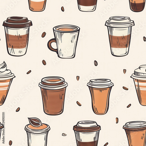 Seamless Coffee Pattern. Modern Coffee Beans and Cup Seamless Design. Minimalist Coffee Pattern for Packaging and Branding