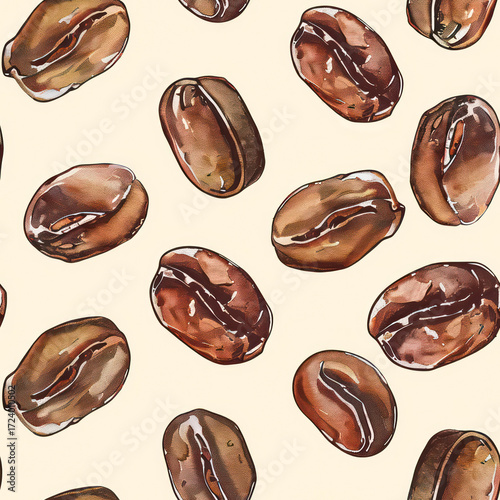 Seamless Coffee Pattern. Modern Coffee Beans and Cup Seamless Design. Minimalist Coffee Pattern for Packaging and Branding