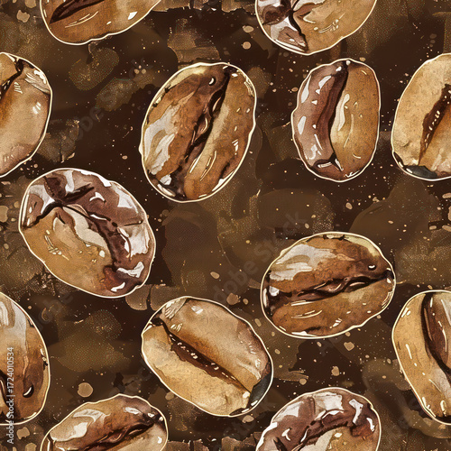 Seamless Coffee Pattern. Modern Coffee Beans and Cup Seamless Design. Minimalist Coffee Pattern for Packaging and Branding