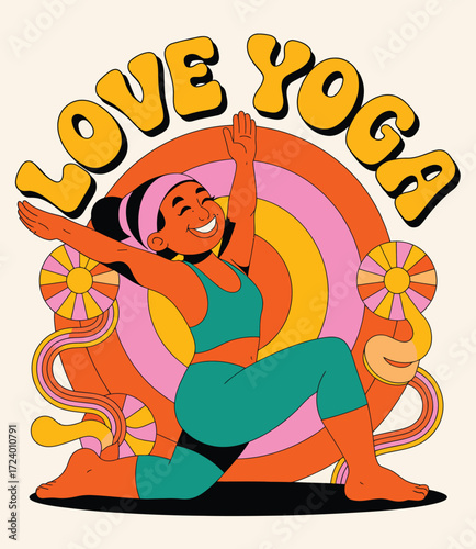 Yoga Illustration: Woman Practicing Isolated Pose Art Vector