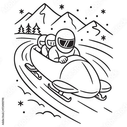 Winter Bobsled Racing Adventure with Snowy Mountain Background