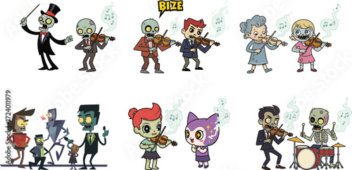 Cartoon vampire character in various poses, undead vampire in cape with red eyes for Halloween vector content and stock use
