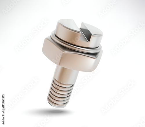 Realistic 3D bolt and nut vector illustration. Stainless Steel bolt and nut 3d icon Isolated on White background