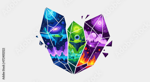 Vibrant Crystal Heart Fractured Multicolored Gems.