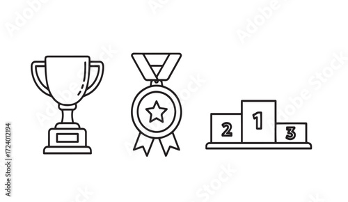 "Celebrate Victory with Award Icons: Trophies, Medals, and Podiums for Achievement and Success"