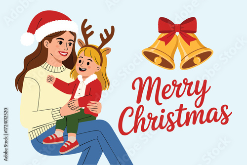 Merry Christmas: Mom and Child Festive Illustration
