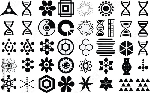 Abstract Icon Collection: DNA, Stars, Flowers, and Geometric Shapes for Design Inspiration