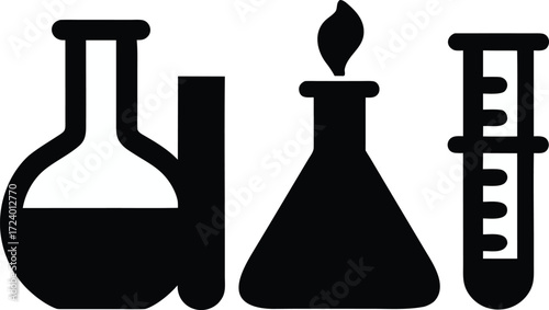 Science Icons: Beakers, Test Tubes, and Bunsen Burners for Lab Experiments and Research Designs