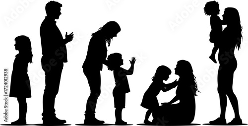 Family with Children Silhouette Collection Vector Bundle