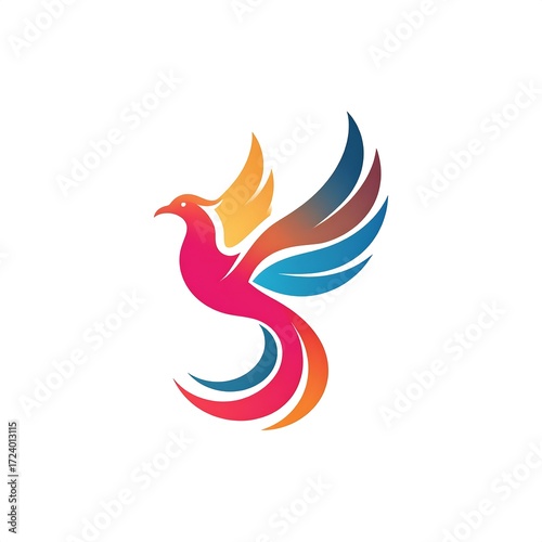 Colorful stylized bird in flight