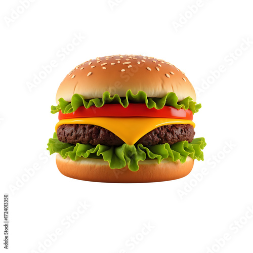 Delicious cheeseburger with lettuce tomato and cheese food photography on transparent background