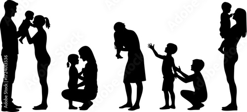 Family with Children Silhouette Collection Vector Bundle