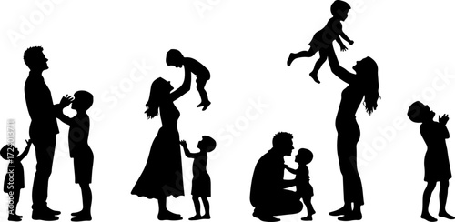 Family with Children Silhouette Collection Vector Bundle