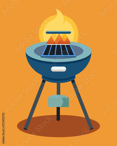 A tingedge outdoor cooking appliance this solarpowered electric grill utilizes advanced technology to harness the suns energy and produce perfectly charred and flavorful dishes.. Vector illustration
