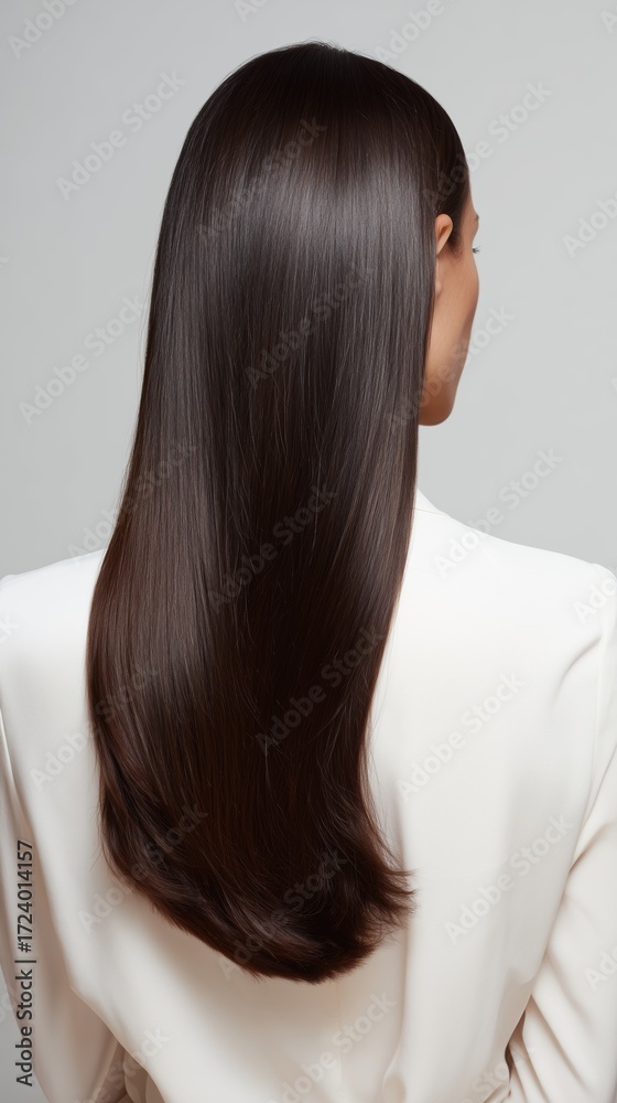 Naklejka premium A woman with long dark brown hair in a white blazer