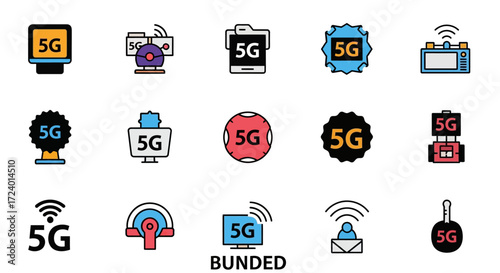 5G Technology Icons Set Wireless Network.