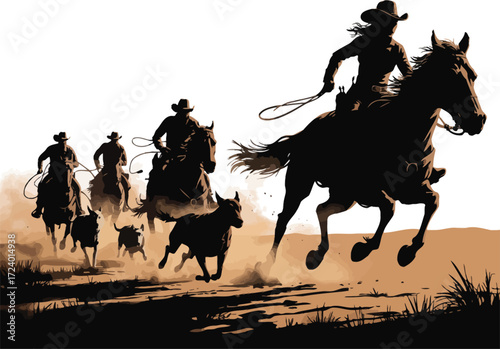 Cowboys Rodeo Illustration Art Vector Black Isolated Design