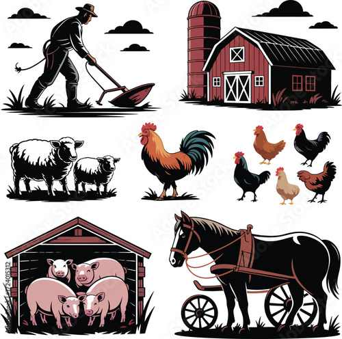 Farm Vector Illustration Isolated Black Art Elements