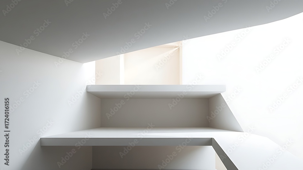 Fototapeta premium Minimalist 3D architectural structure composed of geometric shapes with clean precise lines.