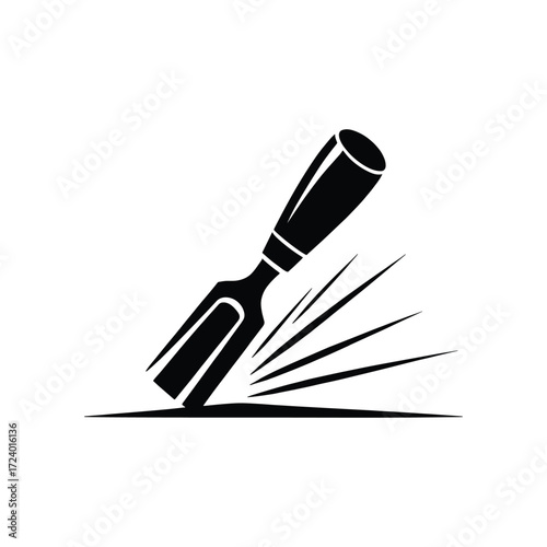 Black and White Chisel Woodworking Tool Icon Symbol