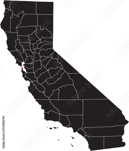  San Francisco County Highlighted on California State Map