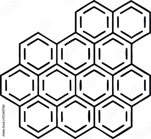 Honeycomb Structure Representation with Double Lines and Hexagonal Pattern Arrangement on a White Background