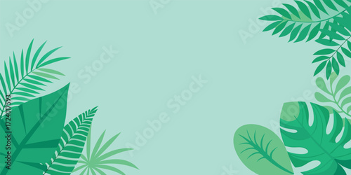 Tropical leaves frame on light green background, a vibrant and refreshing design with lush foliage for a natural and inviting feel