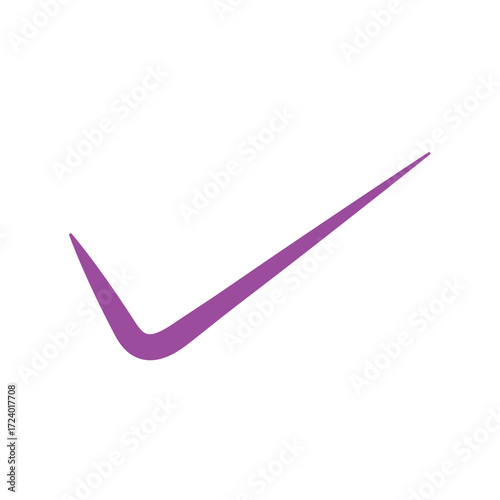 Purple Check Mark Symbol Isolated on White Background