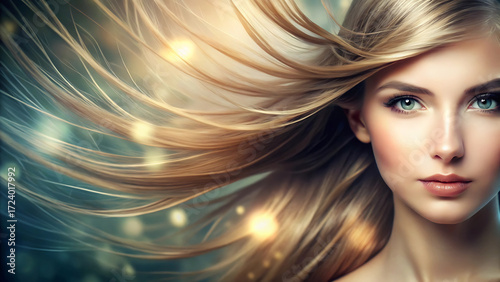 Golden Hair Fantasy Portrait  Dreamlike Beauty in Motion