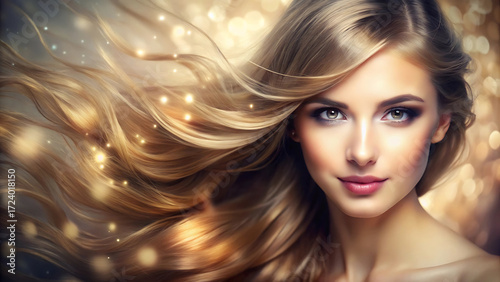 Golden Hair Fantasy Portrait  Dreamlike Beauty in Motion
