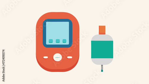 Diabetes Monitor Implant A simple design showing a small implant near a digital representation of a glucose meter with fluctuating glucose levels.