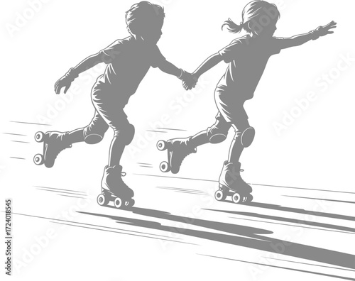 Roller Skating Fun Illustration Isolated Vector Black Art