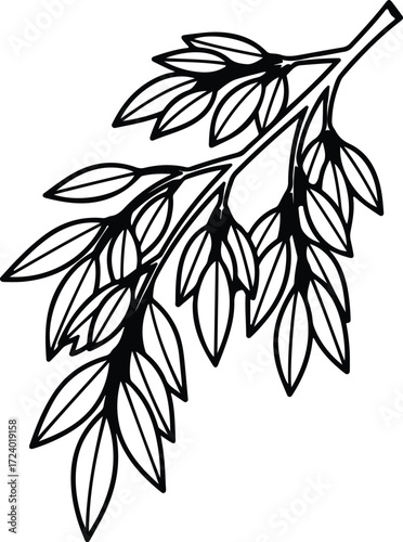 Vector tree branch with leaves botanical simple silhouette design