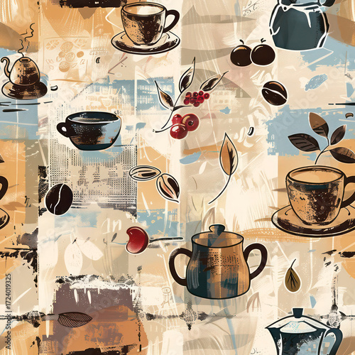 Seamless Coffee Pattern. Modern Coffee Beans and Cup Seamless Design. Minimalist Coffee Pattern for Packaging and Branding