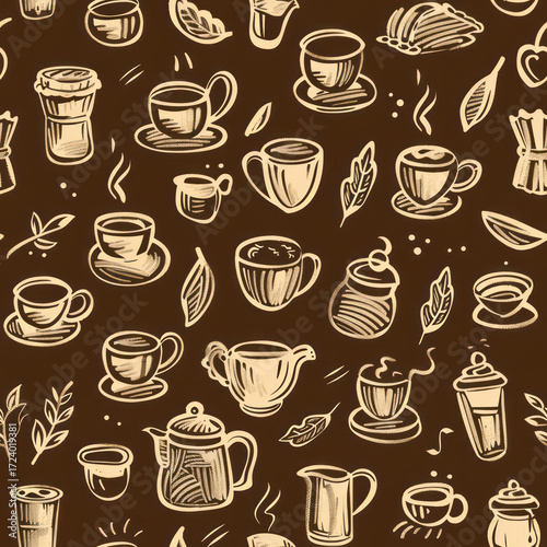 Seamless Coffee Pattern. Modern Coffee Beans and Cup Seamless Design. Minimalist Coffee Pattern for Packaging and Branding