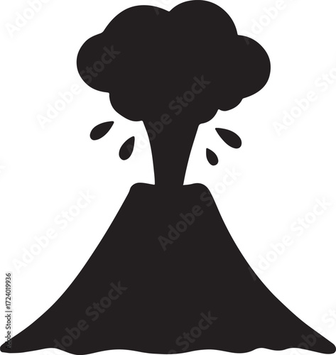 Volcano eruption silhouette vector, volcanic explosion illustration, editable EPS file for design.