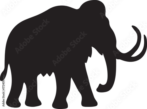 Woolly mammoth silhouette vector, prehistoric animal illustration, editable EPS file.