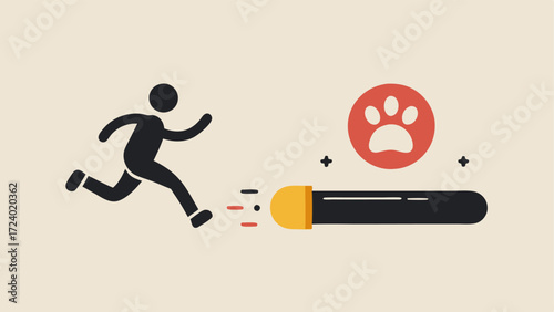 Fitness Tracker Tattoo A figure in motion completing a run with pawprints behind them overlayed with steps counted and a burn meter showing calories burned.