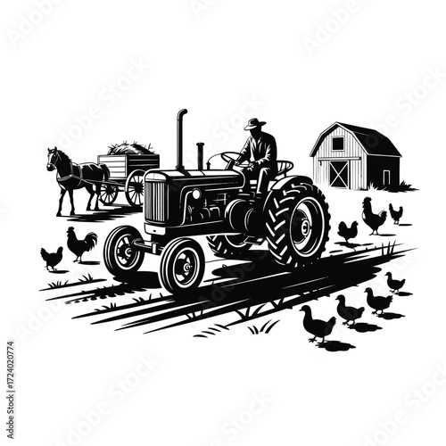 Farm Life Illustration Vector Black Isolated Art