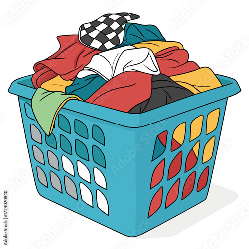 Laundry basket filled with colorful clothes vector illustration for household chores and cleaning concept