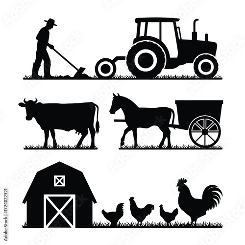 Farm Animals Vector Art Illustration Isolated on White Background