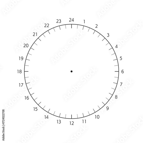 1-24の数字とアナログ時計のテンプレート - 一日･24時間のスケジュールやログ、円グラフの素材