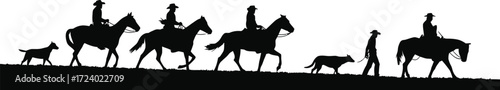 Cowboys and Horses Illustration Vector Isolated Black Art Silhouette