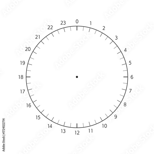 0-23の数字とアナログ時計のテンプレート - 一日･24時間のスケジュールやログ、円グラフの素材