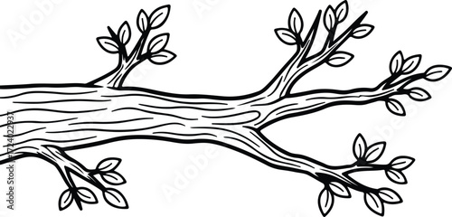 Vector Tree branch with leaves simple drawing black silhouette design