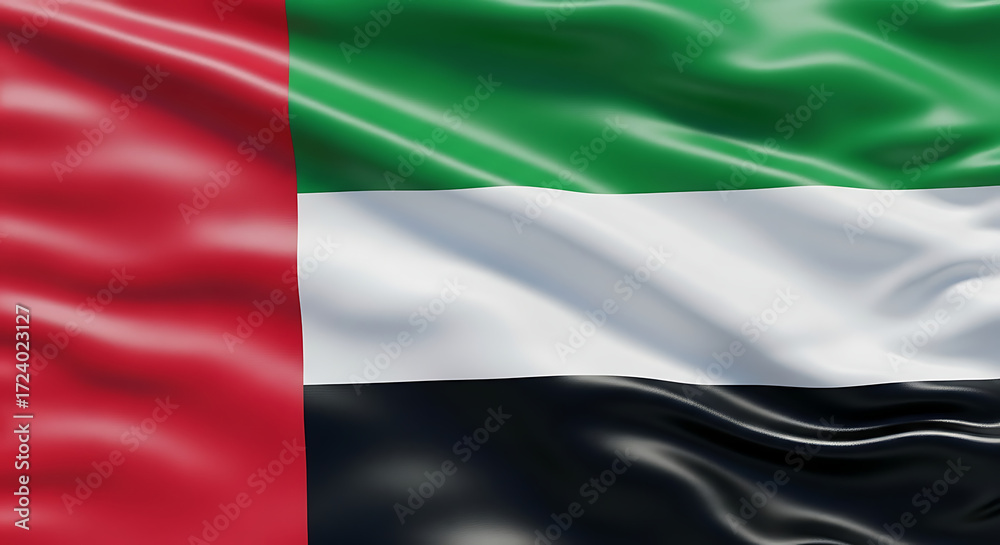 Fototapeta premium United arab emirates flag waving in the wind, a symbol of national identity and pride, representing the countrys history, culture, and aspirations for the future, fostering unity and patriotism among