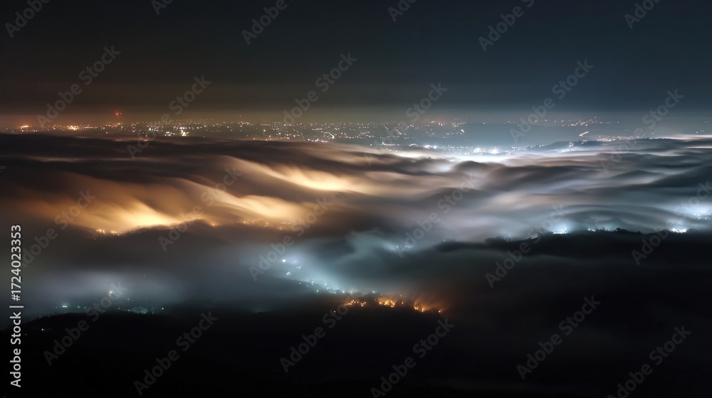 Fototapeta premium City lights through night fog